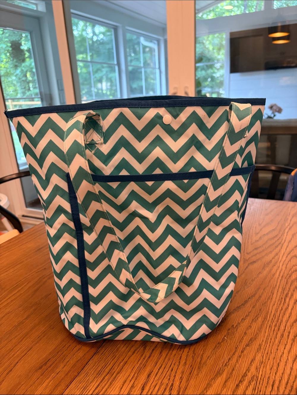 Chevron Pattern Teal and White Beach Bag